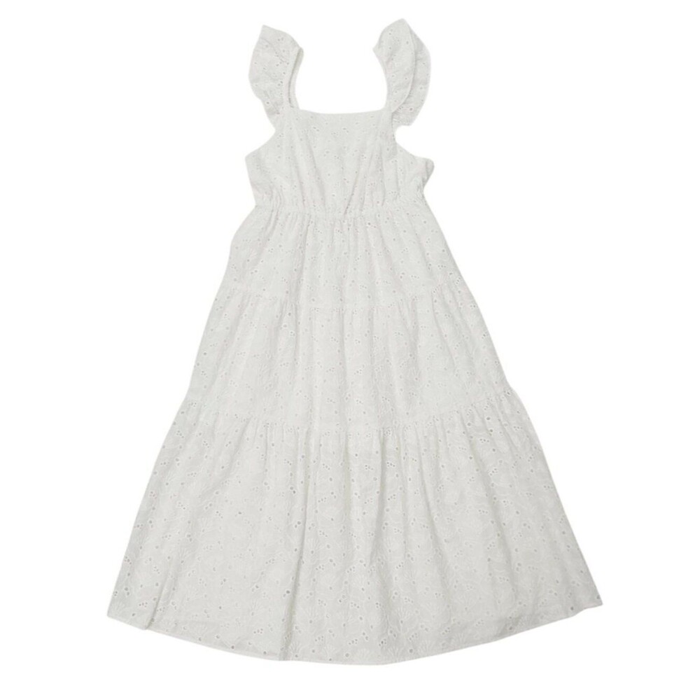 Zara Eyelet Embroidery Tiered Midi Dress Kids Girls 13-14 White Ruffle